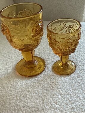 2 Madonna Fenton Wild Rose Goblets 2 Sizes. Includes Both. New